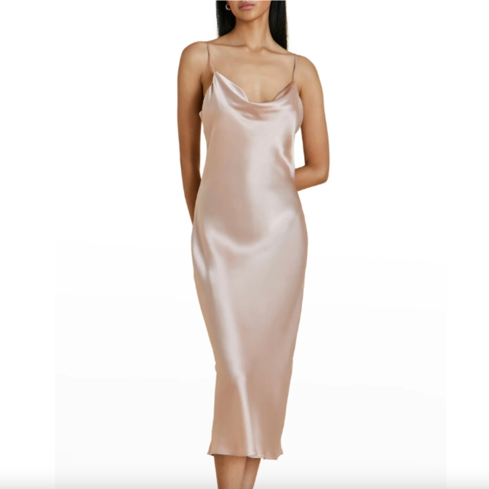 Olivia Von Halle Luxury Oyster Cowlneck Silk Dress Size Medium Blush